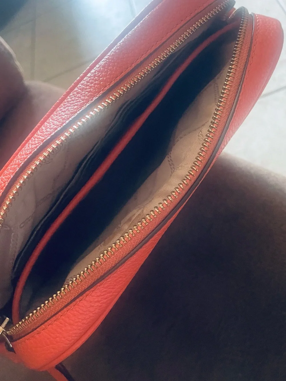 Michael Kors Coral-Red Pebbled Leather Crossbody